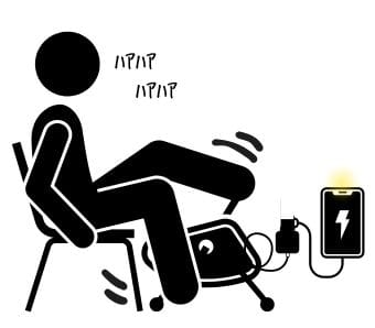 ケーター パワーボックス50を使用して、人力発電をしている図。