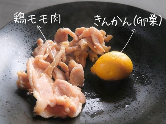 スープに入っている具材（鶏肉・きんかん）のイメージ