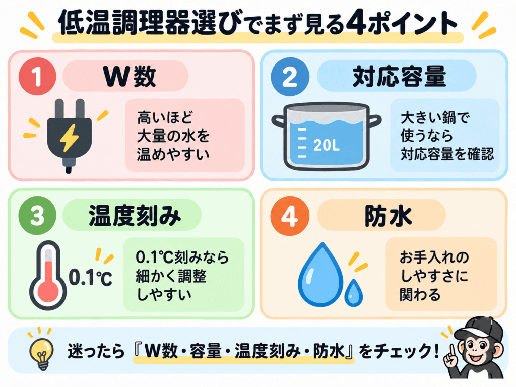 低温調理器選びでまず見る4ポイント